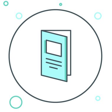 Satır Broşürü şablon düzeni simgesi beyaz arkaplanda izole edildi. Şirket yıllık raporu, katalog, dergi, broşür modeli. Renkli taslak konsepti. Vektör