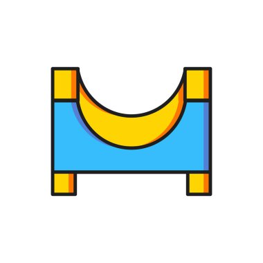 Renkli Paten Parkı simgesi beyaz arkaplanda izole edildi. Rampa seti, paten parkı için merdiven. Olağanüstü bir spor. Düz çizgili, gölgeli. Vektör