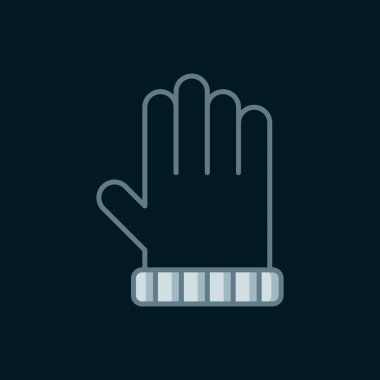 Siyah arka planda izole edilmiş çizgi Noel eldiveni simgesi. Düz çizgili, gölgeli. Vektör