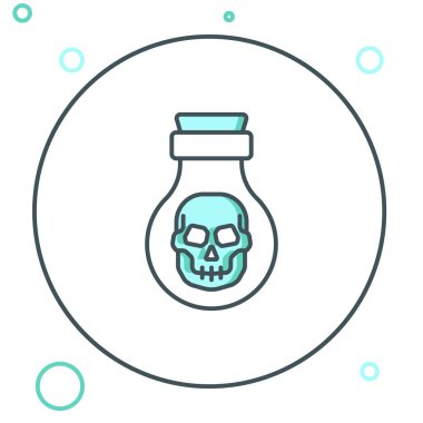 Beyaz arka planda izole edilmiş şişe simgesindeki çizgi zehri. Bir şişe zehir ya da zehirli kimyasal toksin. Renkli taslak konsepti. Vektör