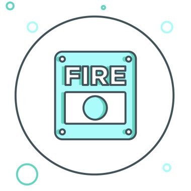 Beyaz arkaplanda çizgi yangın alarmı simgesi izole edildi. Yangın güvenlik kutusunu çek. Renkli taslak konsepti. Vektör