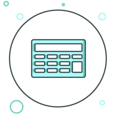 Satır Hesap Makinesi simgesi beyaz arkaplanda izole edildi. Muhasebe sembolü. İş hesaplamaları matematik eğitimi ve finans. Renkli taslak konsepti. Vektör