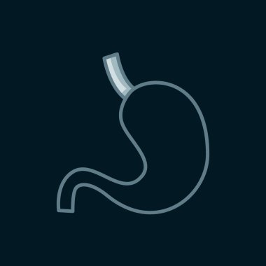 İnsan midesi simgesi siyah arkaplanda izole edilmiş. Düz çizgili, gölgeli. Vektör