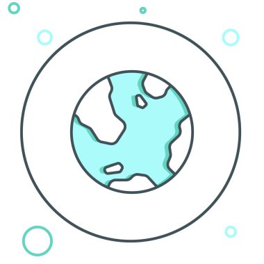 Beyaz arka planda izole edilmiş Dünya çizgisi ikonu. Dünya ya da Dünya işareti. Küresel internet sembolü. Geometrik şekiller. Renkli taslak konsepti. Vektör