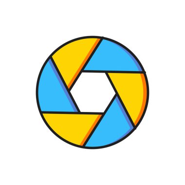 Renkli Kamera deklanşör simgesi beyaz arkaplanda izole edildi. Düz çizgili, gölgeli. Vektör