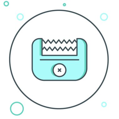 Beyaz arka planda izole edilmiş çizgi elektrikli saç kırpıcı ya da tıraş ikonu. Berber dükkanı sembolü. Renkli taslak konsepti. Vektör