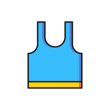 Beyaz arkaplanda renkli kolsuz tişört simgesi izole edildi. Düz çizgili, gölgeli. Vektör