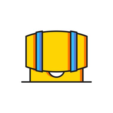 Beyaz arka planda izole edilmiş şarap ikonu için renkli ahşap fıçı. Düz çizgili, gölgeli. Vektör