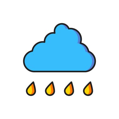 Color Cloud with rain icon isolated on white background. Rain cloud precipitation with rain drops. Flat filled outline style with shadow. Vector clipart