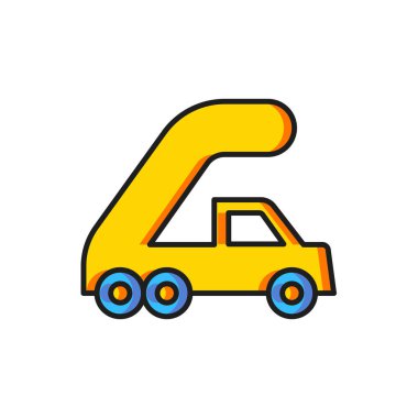 Renkli Yolcu merdiveni beyaz arka planda izole edilmiş bir ikona binmek için. Havaalanı merdiveni yolculuğu. Düz çizgili, gölgeli. Vektör