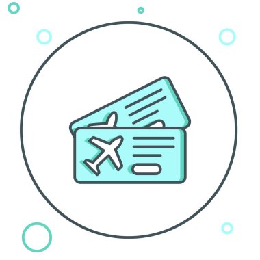 Line Airlines bilet ikonu beyaz arka planda izole edildi. Uçak bileti. Renkli taslak konsepti. Vektör