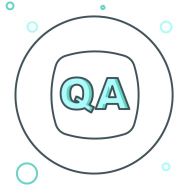 Beyaz arkaplanda Soru ve Yanıt simgesinin izole edildiği satır konuşma balonları. Q ve A sembolü. SSS işareti. Konuşma balonu ve çizelgesi. Renkli taslak konsepti. Vektör