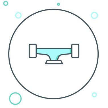 Çizgi kaykay tekerleği simgesi beyaz arkaplanda izole edildi. Kaykay süspansiyonu. Kaykay tekerleği. Renkli taslak konsepti. Vektör