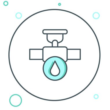 Çizgi endüstrisi metalik boru ve kapakçık ikonu beyaz arka planda izole edildi. Renkli taslak konsepti. Vektör