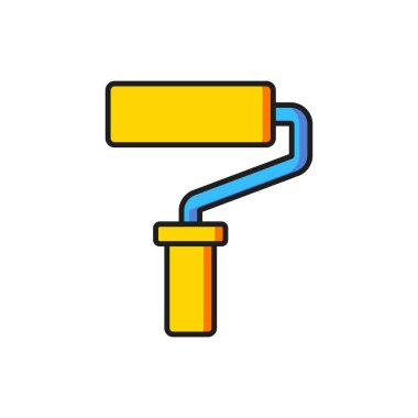 Renkli boya fırça simgesi beyaz arkaplanda izole edildi. Düz çizgili, gölgeli. Vektör