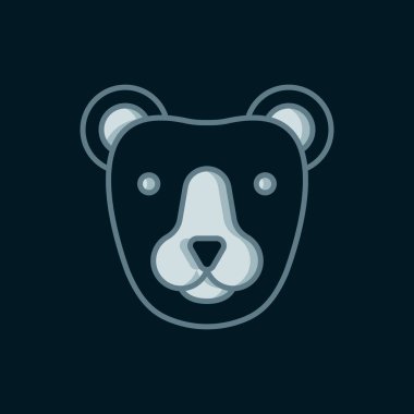 Çizgi Ayısı baş simgesi siyah arkaplanda izole edildi. Düz çizgili, gölgeli. Vektör