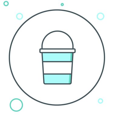 Beyaz arkaplanda çizgi ateş kovası simgesi izole edildi. Metal kova boş ya da ateşle savaşmak için su var. Renkli taslak konsepti. Vektör