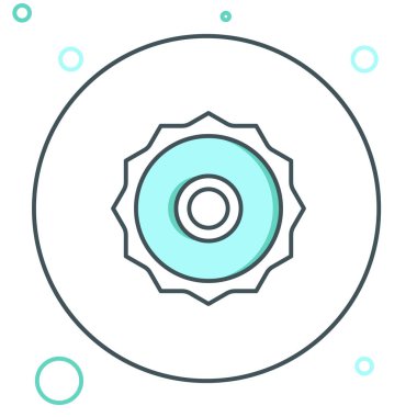 Beyaz arka planda çizgili testere bıçağı simgesi izole edildi. Testere tekerleği. Renkli taslak konsepti. Vektör