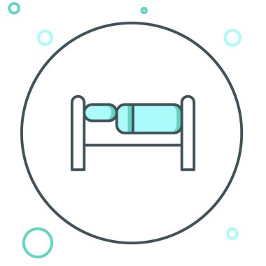 Beyaz arkaplanda çizgi yatak simgesi izole edildi. Renkli taslak konsepti. Vektör