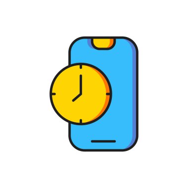 Renkli Alarm saati uygulaması akıllı telefon arayüzü simgesi beyaz arkaplanda izole edildi. Düz çizgili, gölgeli. Vektör
