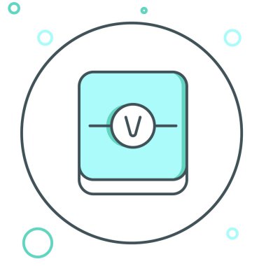 Beyaz arkaplanda voltmetre elektronik bileşen simgesi izole edildi. Eğitim için elektrik fiziği şeması. Renkli taslak konsepti. Vektör