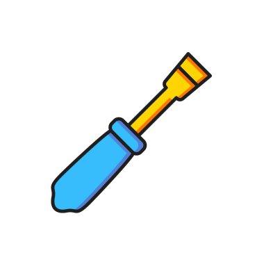 Renkli tornavida simgesi beyaz arkaplanda izole edildi. Servis aracı sembolü. Düz çizgili, gölgeli. Vektör