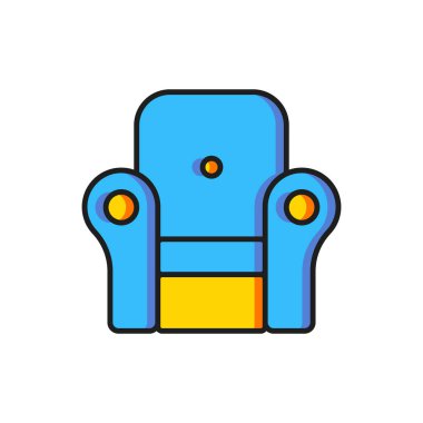 Beyaz arkaplanda izole edilmiş renkli Kol Koltuğu simgesi. Düz çizgili, gölgeli. Vektör