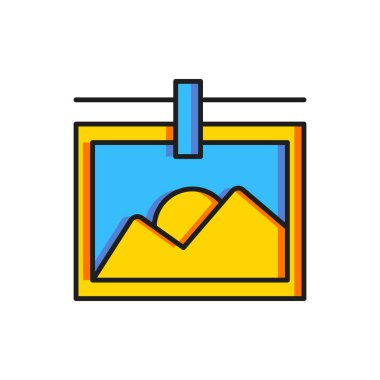 Renkli fotoğraf çerçeve simgesi beyaz arkaplanda izole edildi. Vintage boş fotoğraf çerçevesi. Düz çizgili, gölgeli. Vektör