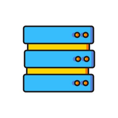 Renk Sunucusu, Data, Web sunucu simgesi beyaz arkaplanda izole edildi. Düz çizgili, gölgeli. Vektör