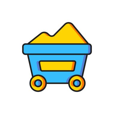 Renkli Kömür madeni tramvay ikonu beyaz arka planda izole edilmiş. Fabrika kömür madeni vagonu. Düz çizgili, gölgeli. Vektör