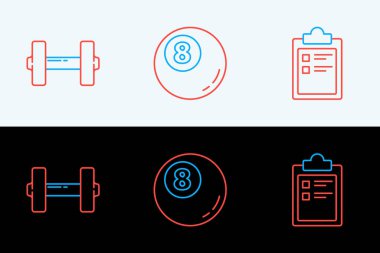 Çizgi spor eğitim programı, Dumbbell ve bilardo bilardo bilardo topu ikonu. Vektör