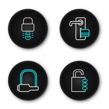 Hat güvenli kombinasyon kilidi, bisiklet, dijital kapı ve anahtar asma kilit simgesinin içinde kırılmış. Vektör