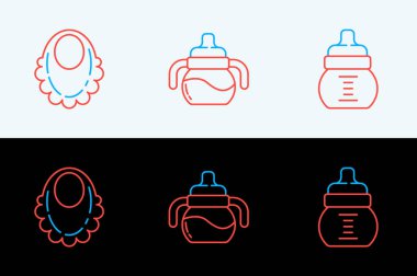 Sırayı bozmayın. Bebek şişesi, önlük ve ikon. Vektör