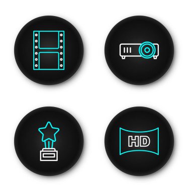 HD film, bant, çerçeve, film ödülü, film, film, medya projektörü ve video simgesi oynat. Vektör
