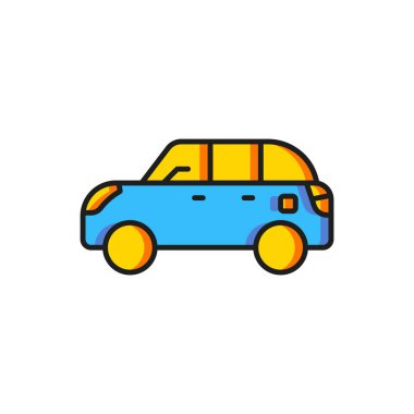 Renkli Hatchback araba simgesi beyaz arkaplanda izole edildi. Düz çizgili, gölgeli. Vektör