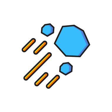 Renkli Uçan Taş simgesi beyaz arkaplanda izole edildi. Düz çizgili, gölgeli. Vektör