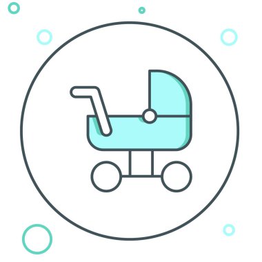 Line Baby bebek arabası simgesi beyaz arkaplanda izole edildi. Bebek arabası, at arabası, bebek arabası, bebek arabası, tekerlek. Renkli taslak konsepti. Vektör
