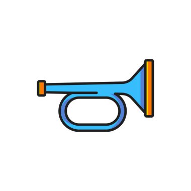 Beyaz arkaplanda izole edilmiş renkli Trompet simgesi. Müzik aleti trompeti. Düz çizgili, gölgeli. Vektör