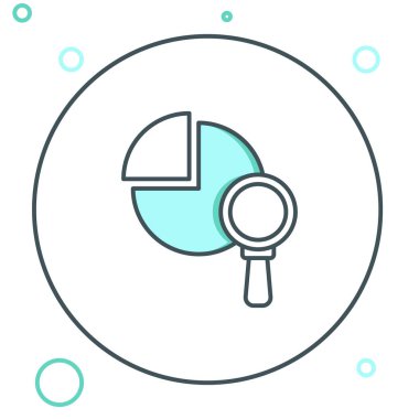 Çizgi büyüteç ve veri analiz simgesi beyaz arkaplanda izole edildi. Renkli taslak konsepti. Vektör