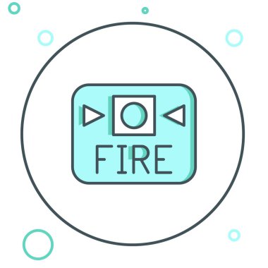 Beyaz arkaplanda çizgi yangın alarmı simgesi izole edildi. Yangın güvenlik kutusunu çek. Renkli taslak konsepti. Vektör