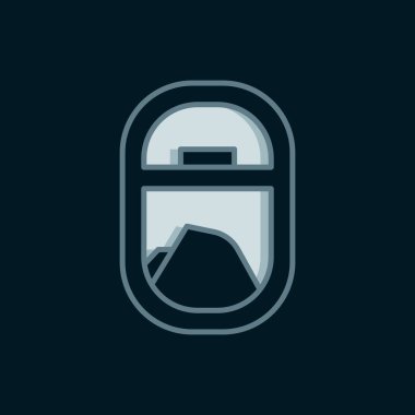 Line Airplane pencere simgesi siyah arkaplanda izole edildi. Uçak lombozu. Düz çizgili, gölgeli. Vektör