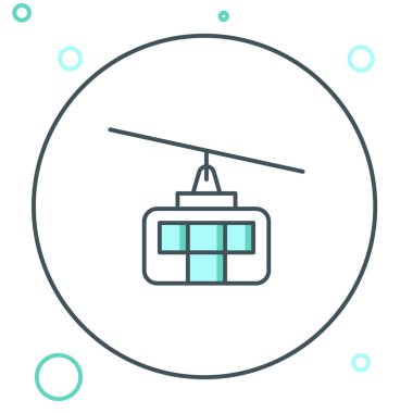 Beyaz arkaplanda çizgi kablo araba simgesi izole edildi. Füniküler işaret. Renkli taslak konsepti. Vektör