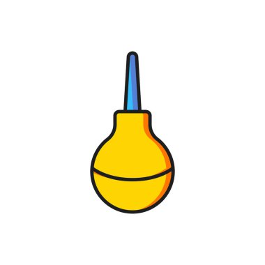 Beyaz arkaplanda izole edilmiş renkli Enema simgesi. Plastik uçlu bir düşman. Tıbbi armut. Düz çizgili, gölgeli. Vektör