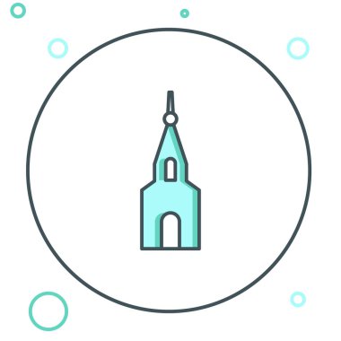 Çizgi Kilise binası simgesi beyaz arka planda izole edildi. Hıristiyan Kilisesi. Kilisenin dini. Renkli taslak konsepti. Vektör