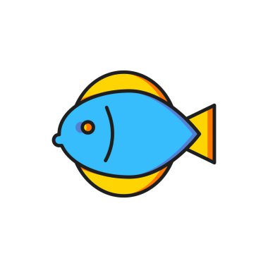 Renkli Balık simgesi beyaz arkaplanda izole edildi. Düz çizgili, gölgeli. Vektör