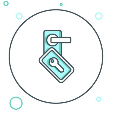 Beyaz arkaplanda izole edilmiş ikonu açmak için kablosuz teknolojiye sahip çizgi dijital kapı kilidi. Kapı kolu tabelası. Güvenlik akıllı ev. Renkli taslak konsepti. Vektör