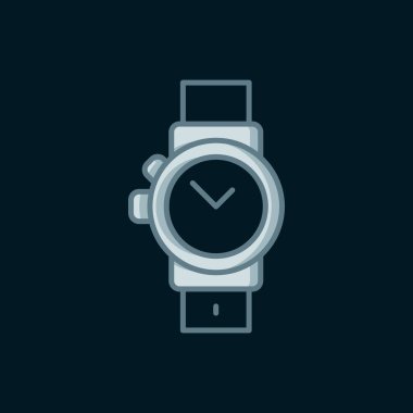 Çizgi bilek izleme simgesi siyah arkaplanda izole edildi. Kol saati simgesi. Düz çizgili, gölgeli. Vektör