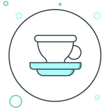 Çizgi kahve fincanı simgesi beyaz arkaplanda izole edilmiş. Çay fincanı. Sıcak içecek kahvesi. Renkli taslak konsepti. Vektör