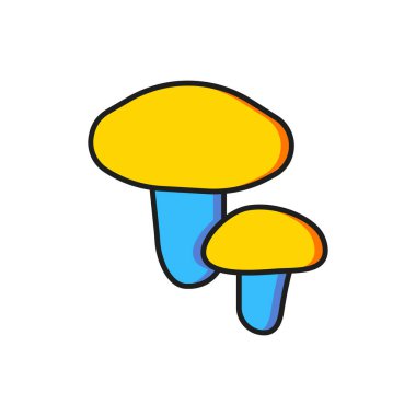 Beyaz arkaplanda izole edilmiş renkli mantar simgesi. Düz çizgili, gölgeli. Vektör