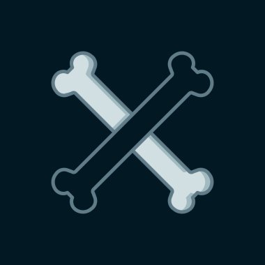 Çizgiyi aşan kemik simgesi siyah arkaplanda izole edildi. Besin sembolü. Mutlu Cadılar Bayramı Partisi. Düz çizgili, gölgeli. Vektör